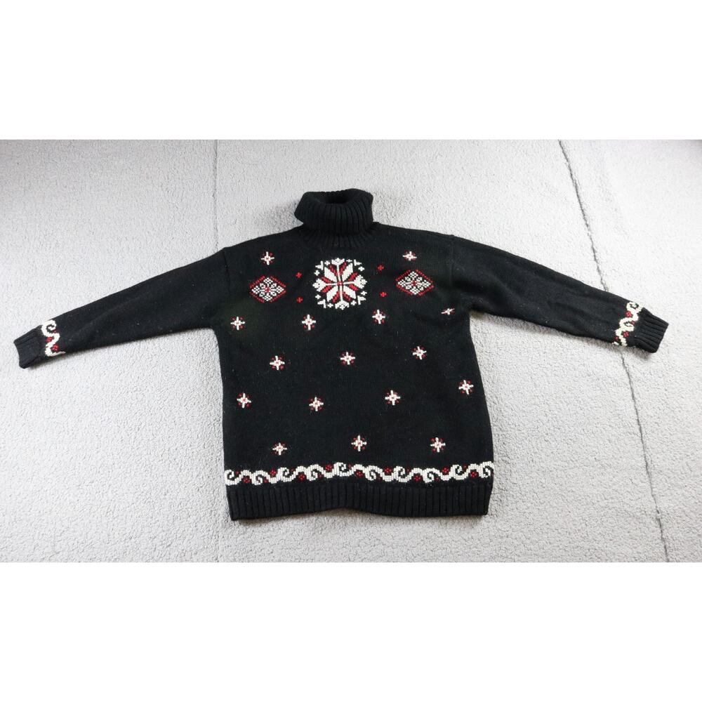 The Eagle's Eye Turtleneck Sweater 1x Black Nordic Snowflake Wool Mohair Vintage